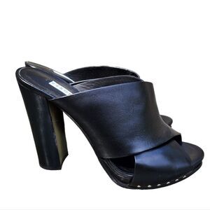 Veronica Beard Holt Leather Block-Heel Slide Sandal EU 37.5 - US 7.5